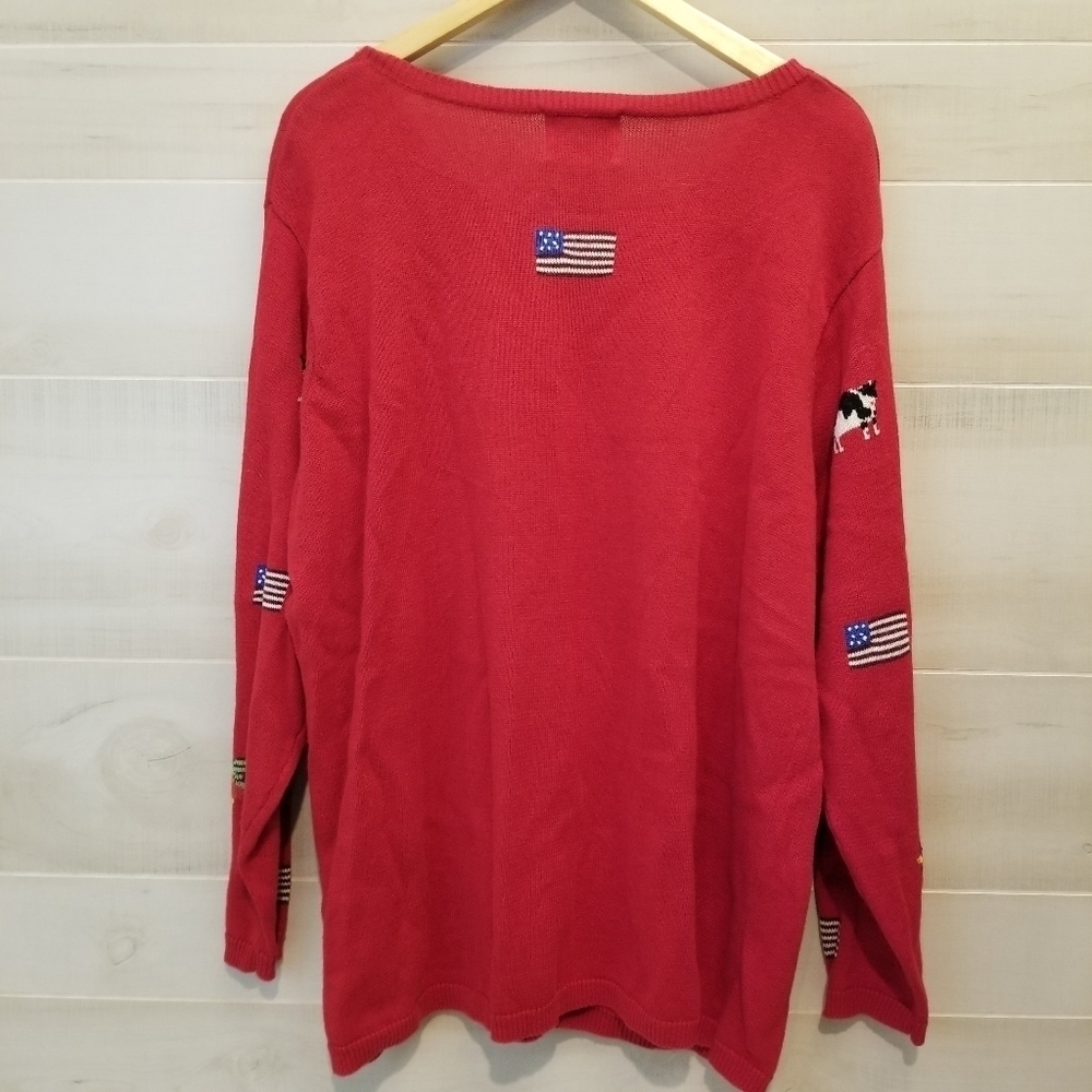 {1X} Vintage Americana Flag Rooster Chicken Cow Farm Heart 4th of July Cardigan - Picture 2 of 7